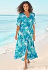 Faux-Wrap Swim Cover Up, BLUE MULTI LEAVES, hi-res image number null