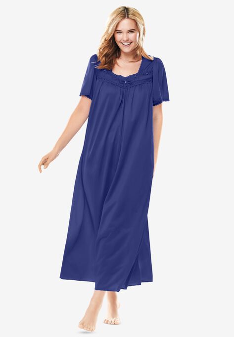 Long Silky Lace-Trim Gown , ULTRA BLUE, hi-res image number null