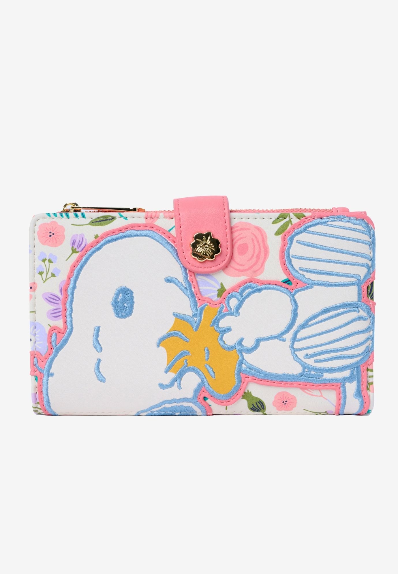 Loungefly Peanuts Snoopy and Woodstock Snap Wallet Springtime Floral , WHITE, alternate image number 3