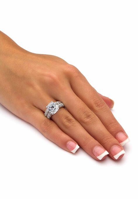 Platinum-Plated Emerald Cut Bridal Ring Set Cubic Zirconia, , alternate image number null