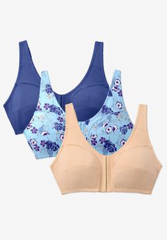3-Pack Front-Close Cotton Wireless Bra