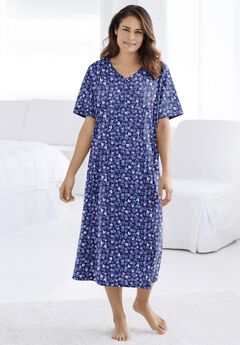 V-Neck Short Sleeve Midi Cotton Sleep Shirt