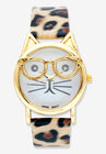 Gold Tone Leopard Print Cat Watch, 7.5 inches plus Extender, GOLD, hi-res image number null