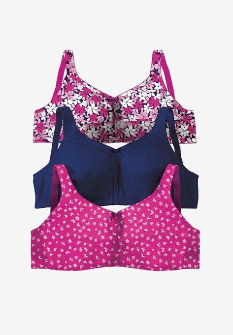 3-Pack Cotton Wireless Bra, PARADISE PINK ASSORTED, hi-res image number null