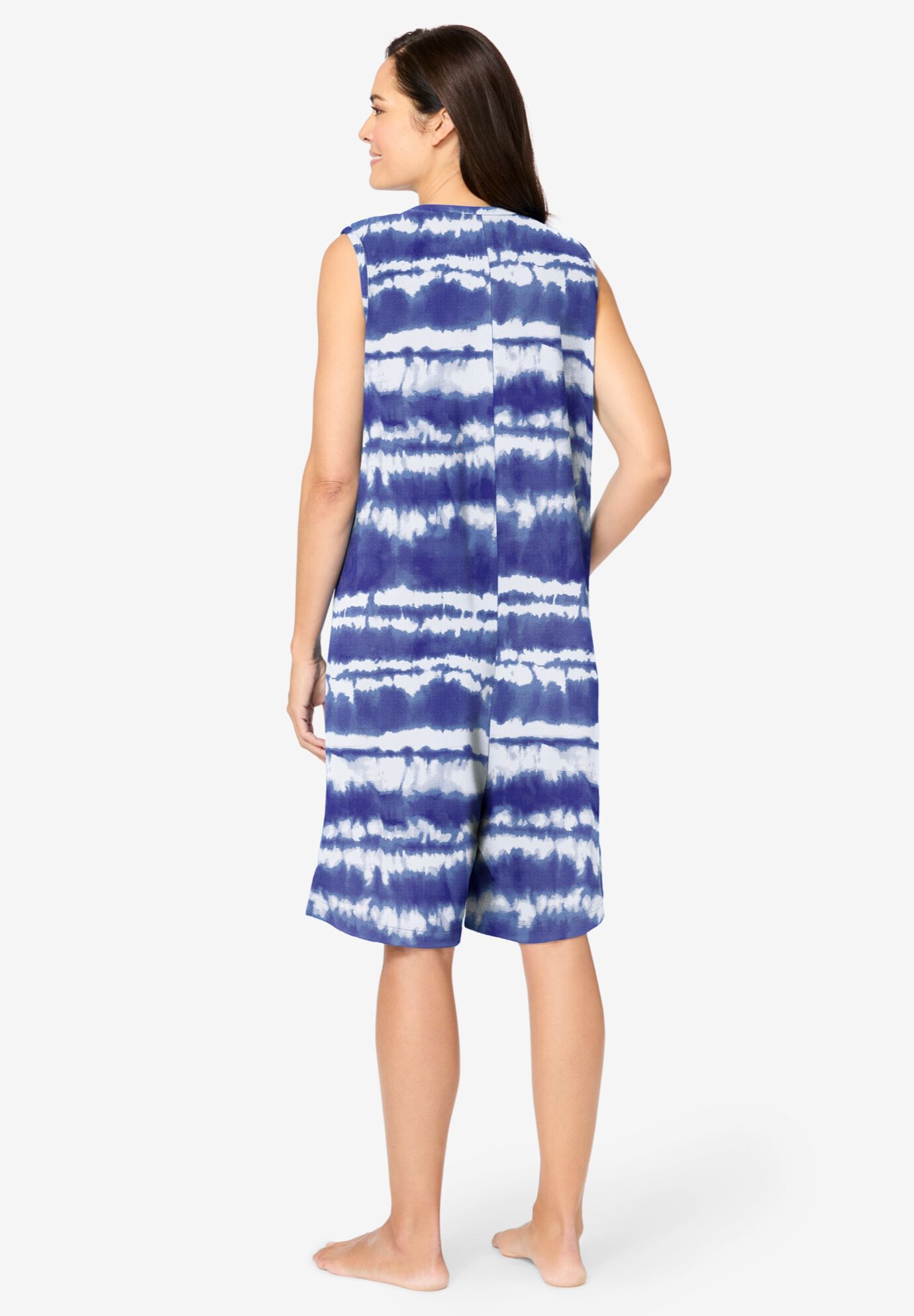 Zip-Front Terry Romper, ULTRA BLUE TIE DYE STRIPE, on-hover image number 1