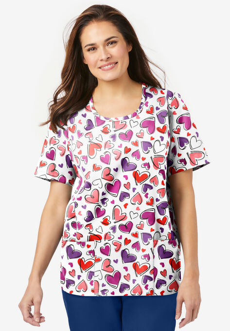 Scoopneck Scrub Top, WHITE HEART, hi-res image number null