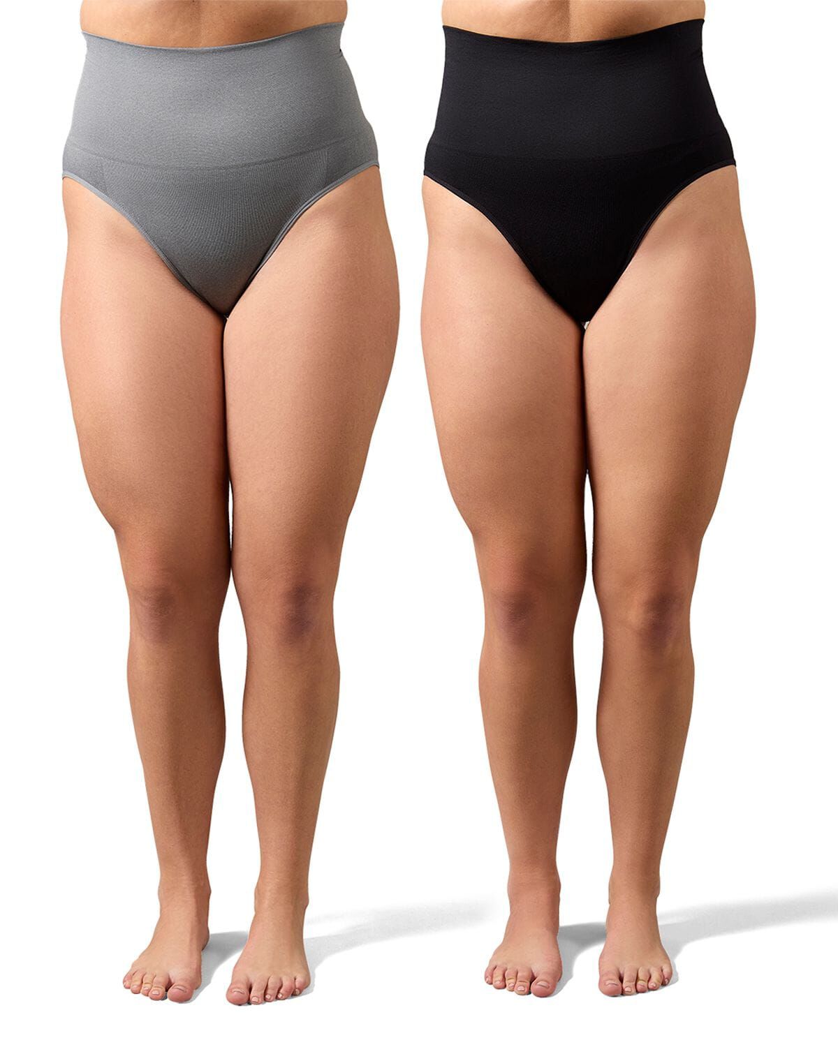 2 Pair Women's Full Coverage High Waisted Shaping Briefs, GRAY HEATHER BLACK, alternate image number 1