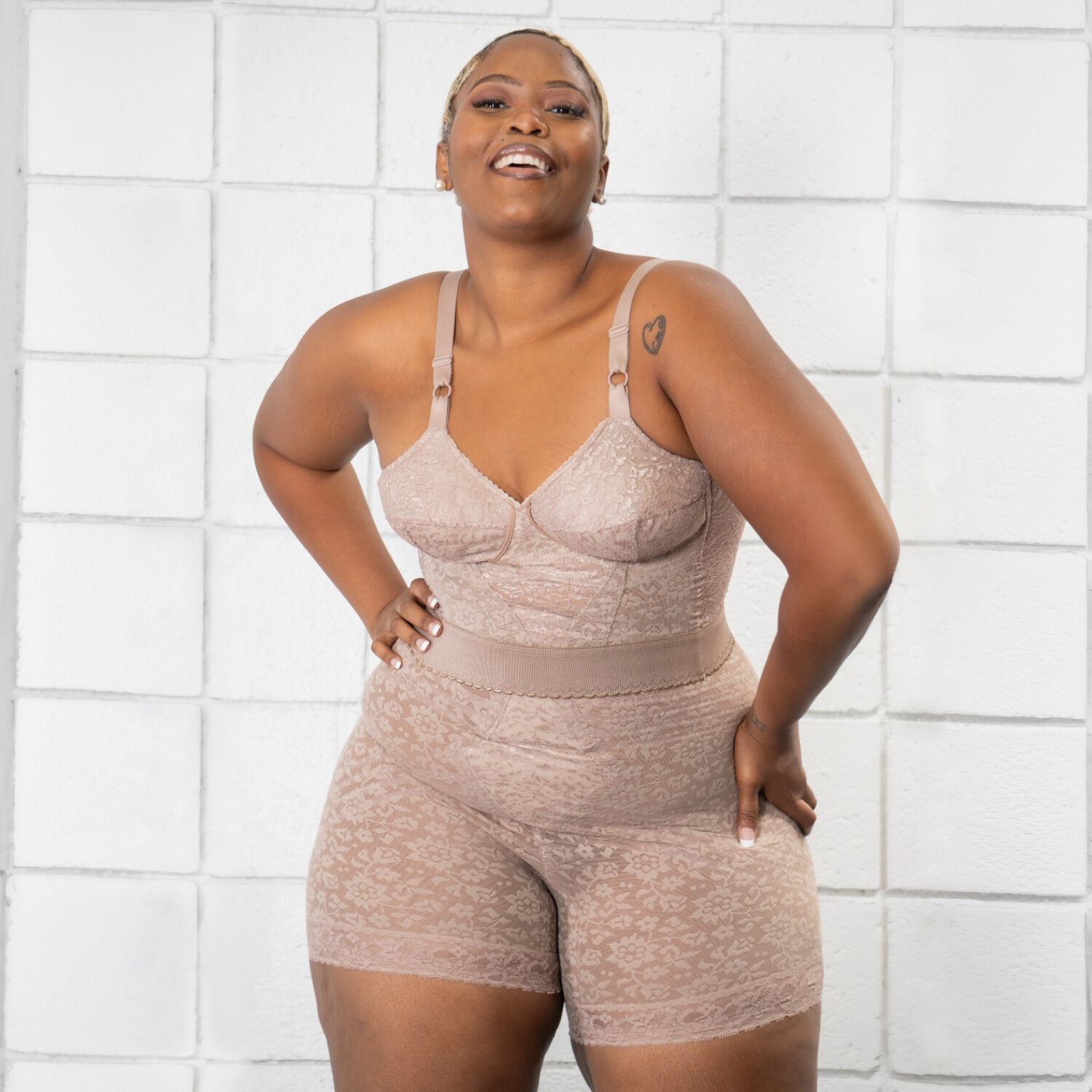 No Roll High Waist Lace Thigh Slimmer with Extra Firm Support, MOCHA, alternate image number 2