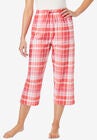 Woven Sleep Capri Pant, SWEET CORAL PLAID, hi-res image number null