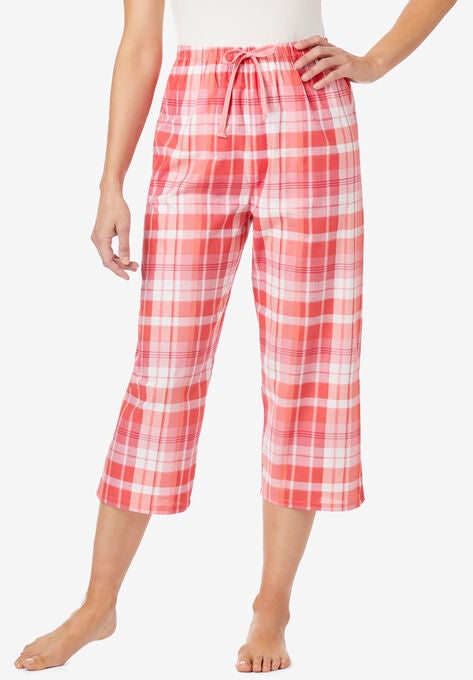 Woven Sleep Capri Pant, SWEET CORAL PLAID, hi-res image number null