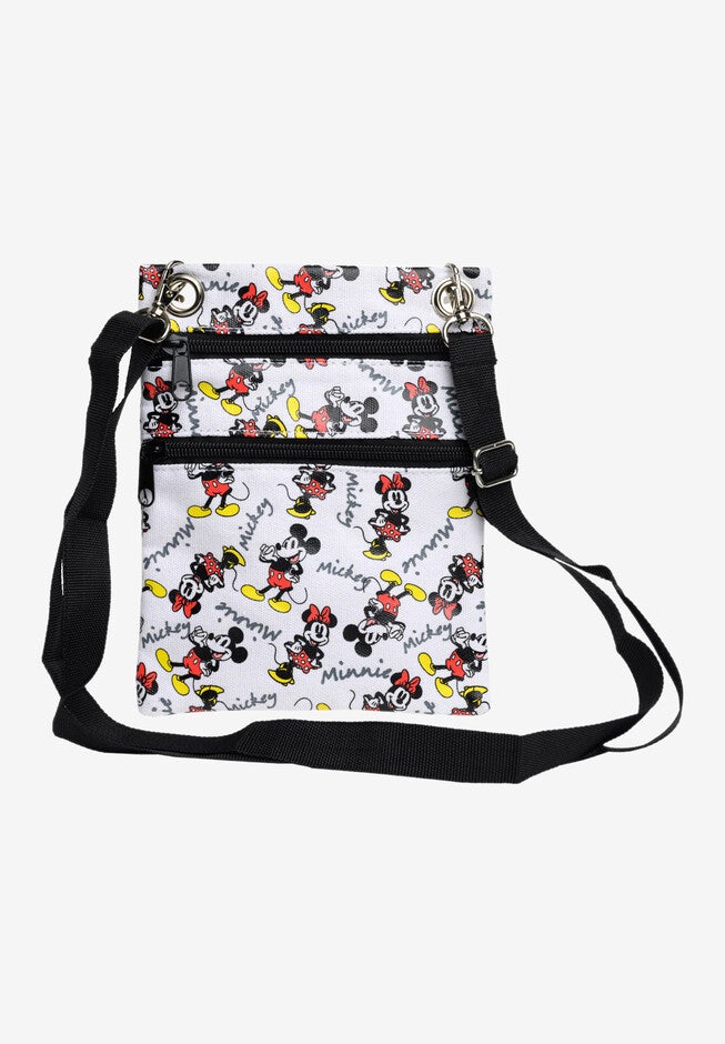 Mickey & Minnie Mouse Poses Passport Bag Travel Crossbody Purse White, , on-hover image number 1
