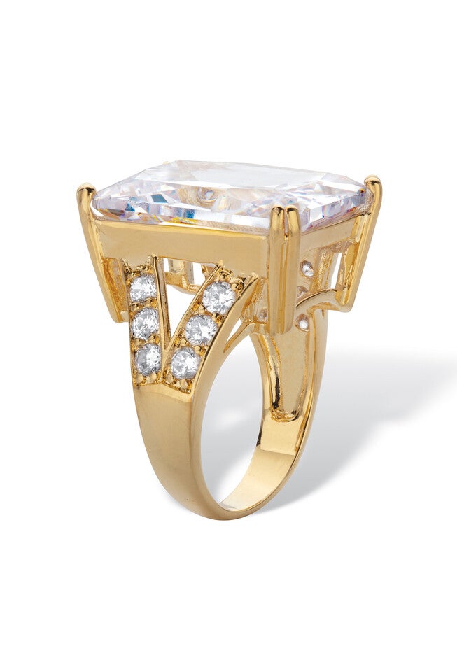 Emerald-Cut Cubic Zirconia Ring in Goldplate, , on-hover image number 1