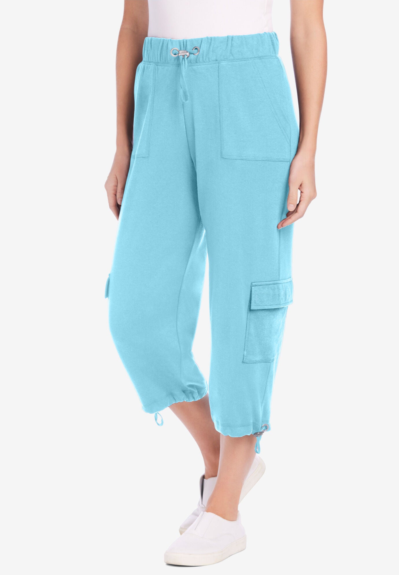 Pull-On Knit Cargo Capri, SEAMIST BLUE, hi-res image number 0