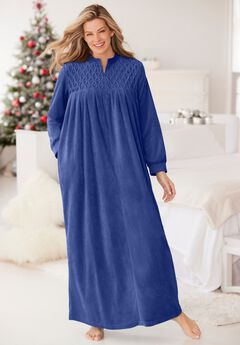 Smocked Velour Long Robe