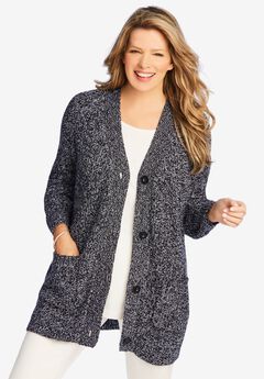 Shaker Button-Front Cardigan Sweater