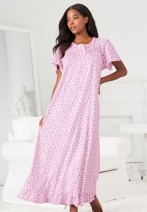 Long Floral Print Cotton Gown, PINK DITSY, hi-res image number null
