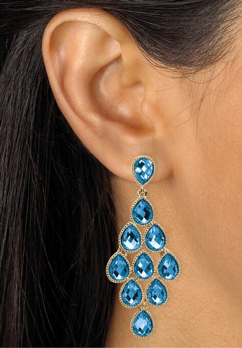Gold Tone Pear Cut Simulated Birthstone Earrings, , alternate image number null