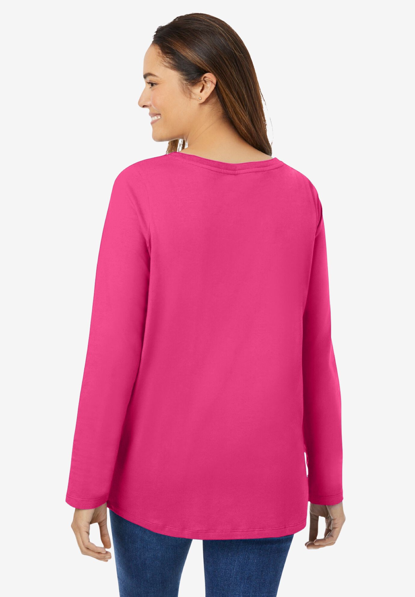 Perfect Long-Sleeve V-Neck Tee, RASPBERRY SORBET, on-hover image number 1