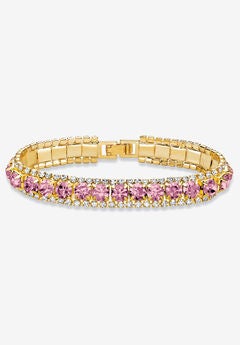 Gold Tone Tennis Bracelet (10mm), Round Birthstones and Crystal, 7"