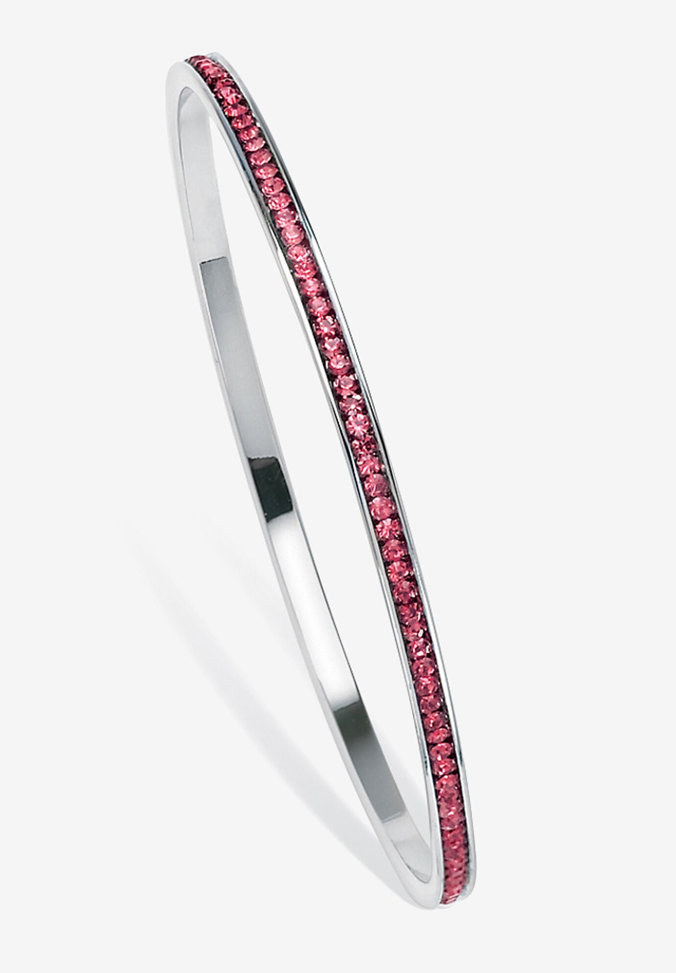 Silver Tone Eternity Bangle Bracelet Simulated Birthstones 7.5 inches, OCTOBER, hi-res image number 0