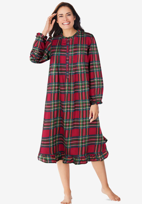 Cotton Flannel Print Short Gown , CLASSIC RED TARTAN, hi-res image number null