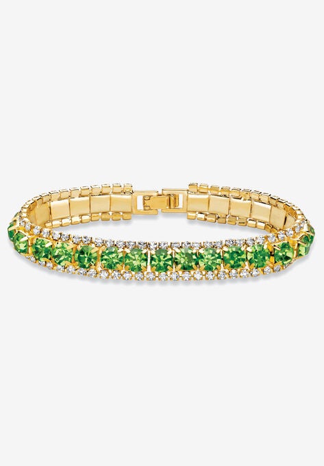 Gold Tone Tennis Bracelet (10mm), Round Birthstones and Crystal, 7", AUGUST, hi-res image number null