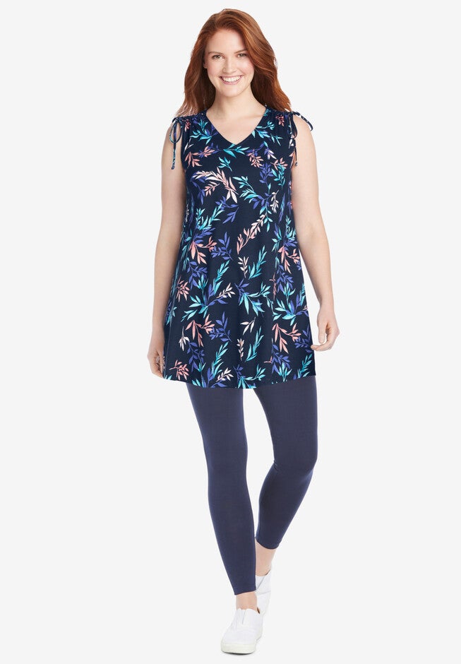 Ruched-Shoulder V-Neck Tunic Tank, , alternate image number null