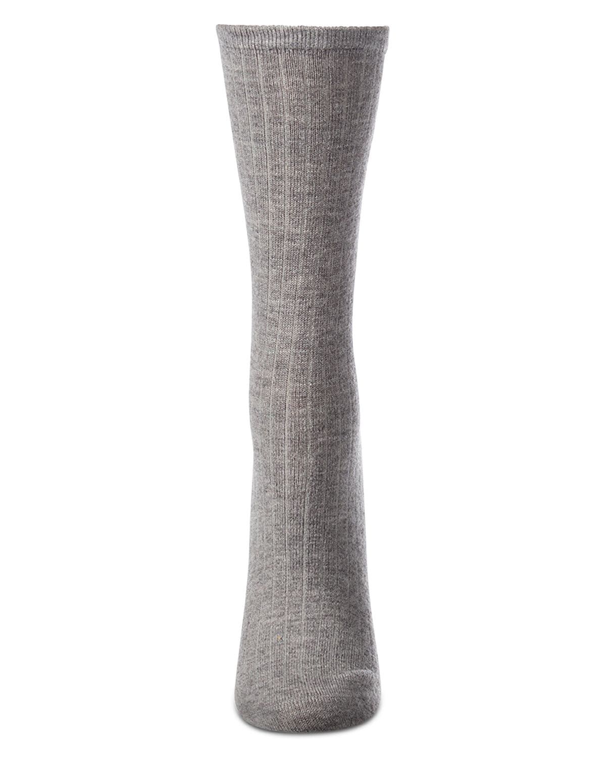 Women's Soft Solid Luxe Ribbed Cashmere Blend Crew Socks, MED GRAY HEATHER, alternate image number 1