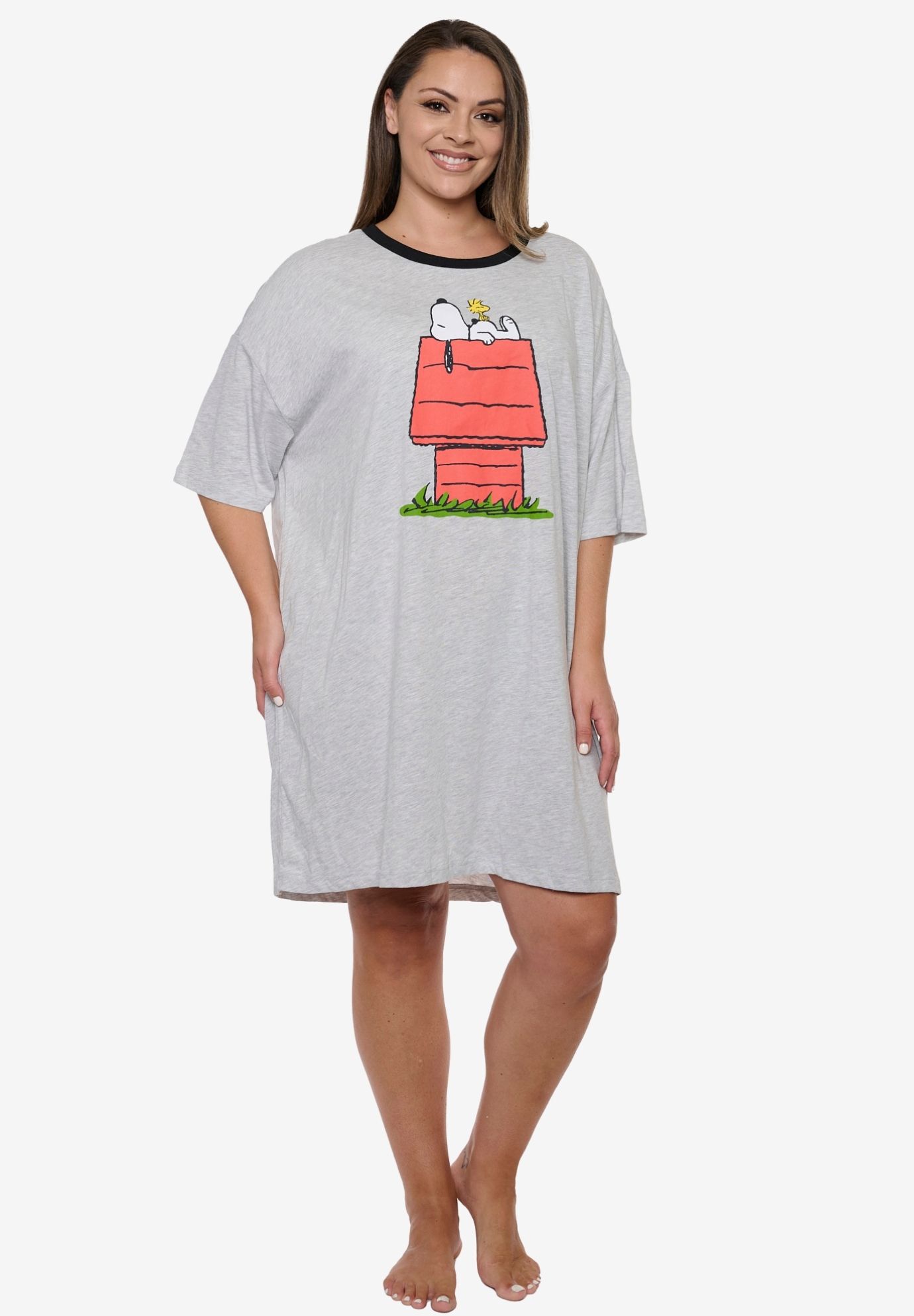 Women's Peanuts Snoopy & Woodstock Dorm Sleep Shirt One Size, GRAY, hi-res image number 0