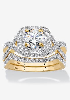 Gold Over Silver Bridal Ring Set Cubic Zirconia (2 1/5 Cttw Tdw)