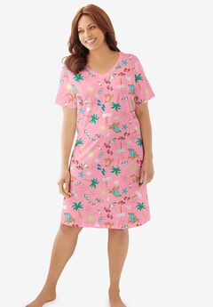 V-Neck Short Sleeve Knee-Length Cotton Sleepshirt