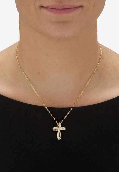 Yellow Gold-Plated Cross Pendant with Genuine Diamond Accent on 18" Chain, , alternate image number null