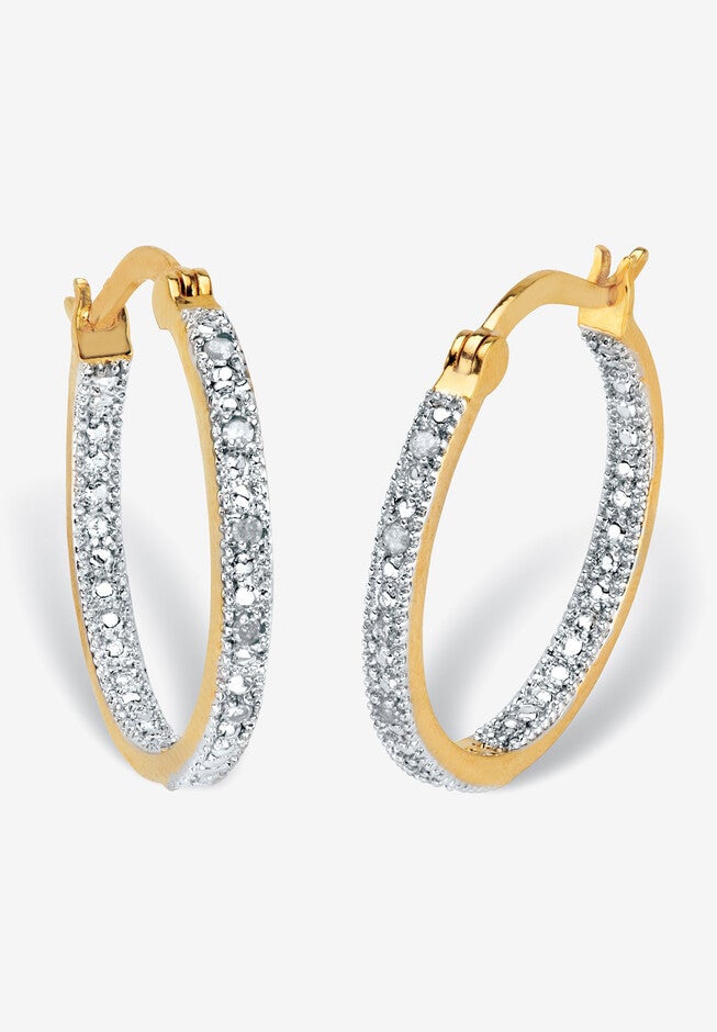 Yellow Gold-Plated Genuine Diamond Hoop Earrings (1/10 Cttw), DIAMOND, hi-res image number null