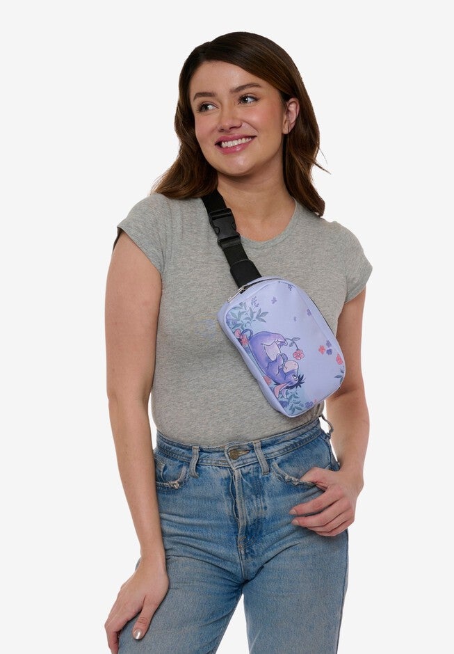 Disney Winnie The Pooh Eeyore Belt Bag Crossbody Zippered Floral Faux Leather, , alternate image number null