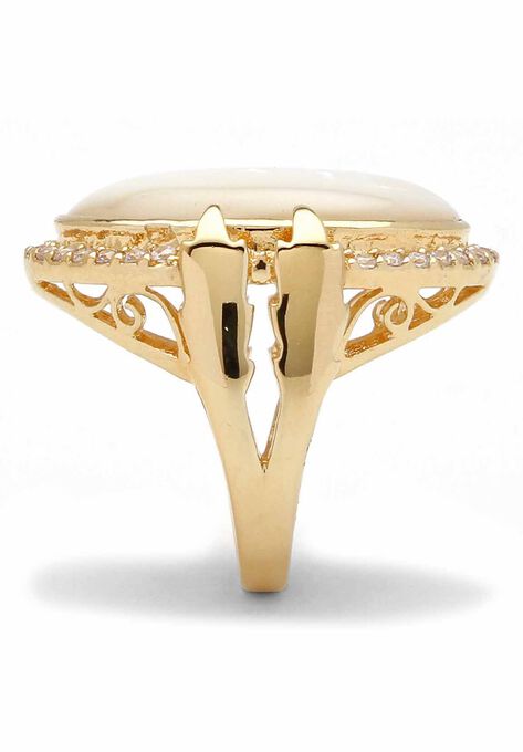 Gold-Plated Oval Mother of Pearl and CZ Ring, , on-hover image number null