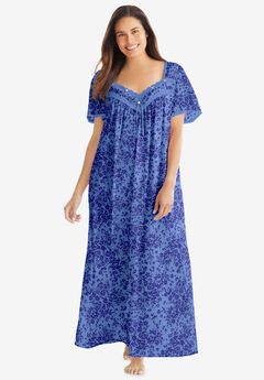 Long Silky Lace-Trim Gown