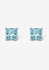 Sterling Silver Stud Princess Cut Simulated Birthstone Stud Earrings, DECEMBER, hi-res image number null