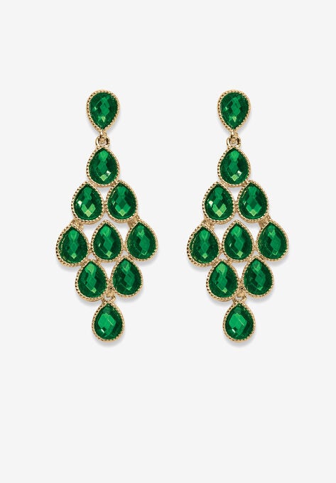Gold Tone Pear Cut Simulated Birthstone Earrings, MAY, hi-res image number null