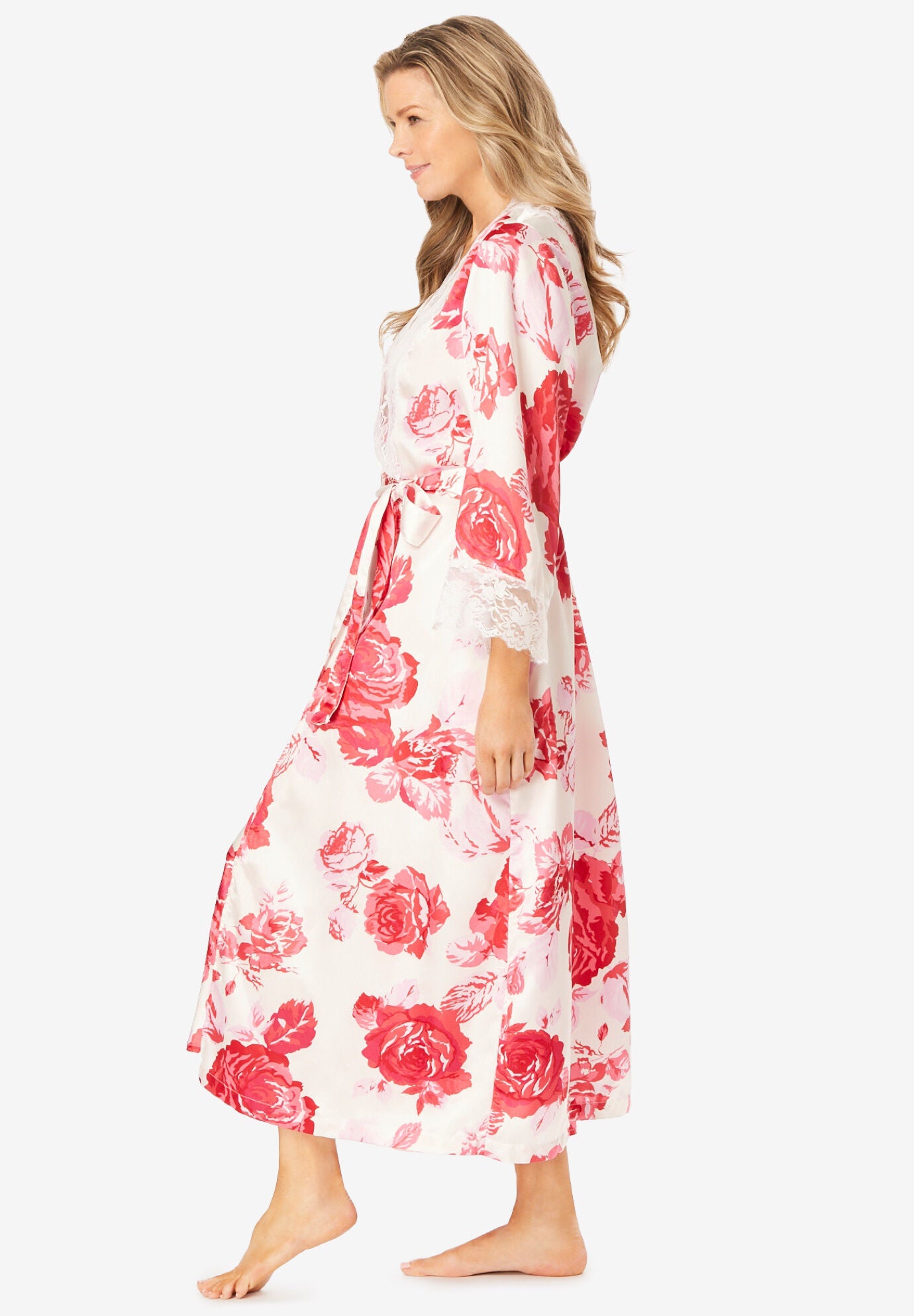 Luxe Satin Peignoir Set - Special Lace Detail, Ivory Roses | Catherines