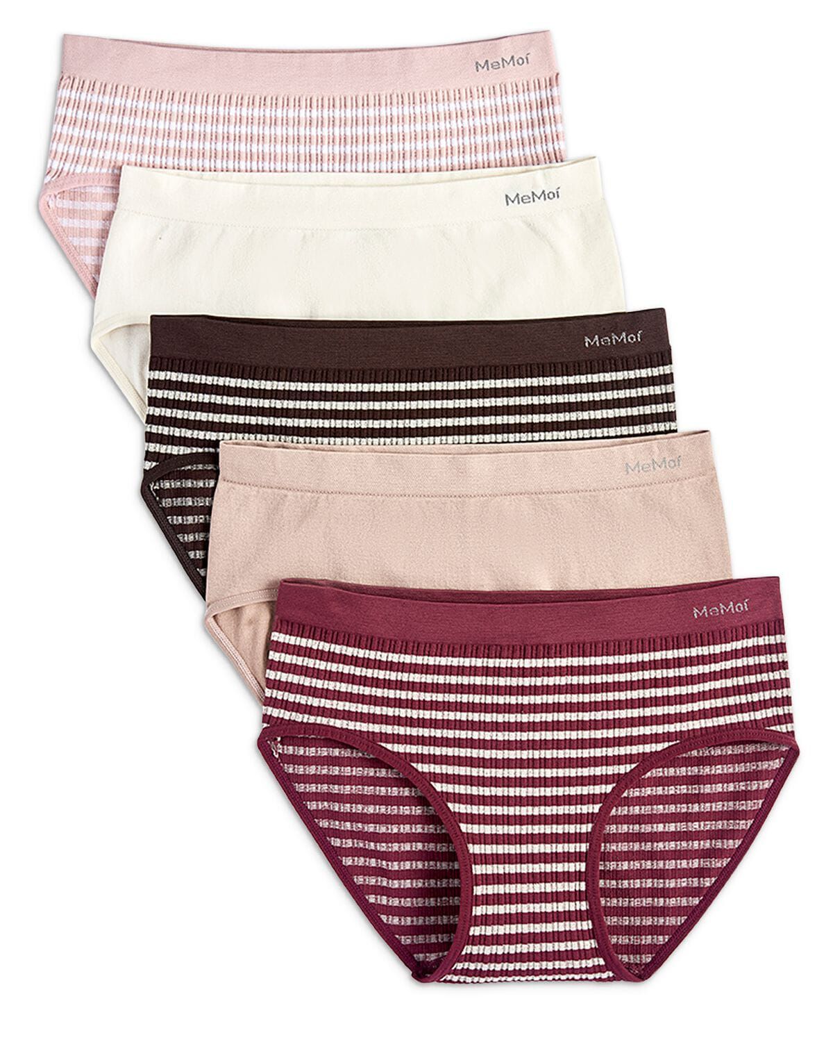 5 Pair Women's Seamless Striped Crinkle-Texture Ribbed Tag-Free Briefs, NUDE MULTI, hi-res image number 0