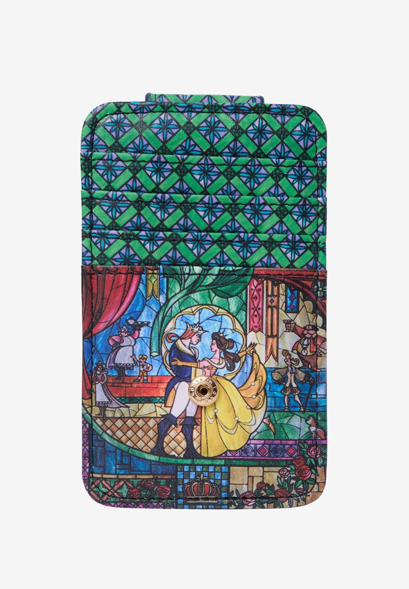 Disney Beauty and the Beast Bell Card Holder Wallet Button Snap Closure Slim, BLUE, alternate image number 3