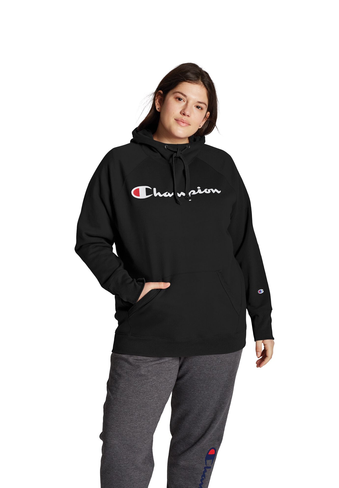 Champion Women s Plus Powerblend Fleece Hoodie Script Logo