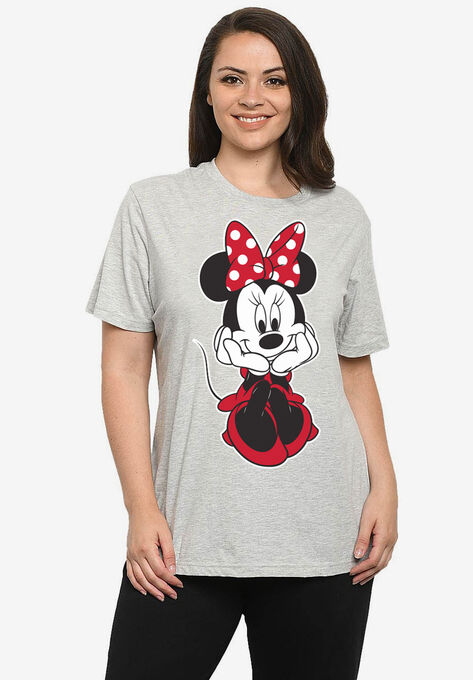 Disney Women's Minnie Mouse Sitting Short Sleeve T-Shirt Gray, GRAY, hi-res image number null