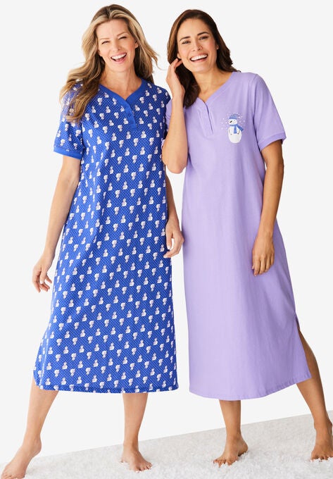 2-Pack Long Henley Sleepshirt , ULTRA BLUE SNOWMAN, hi-res image number null