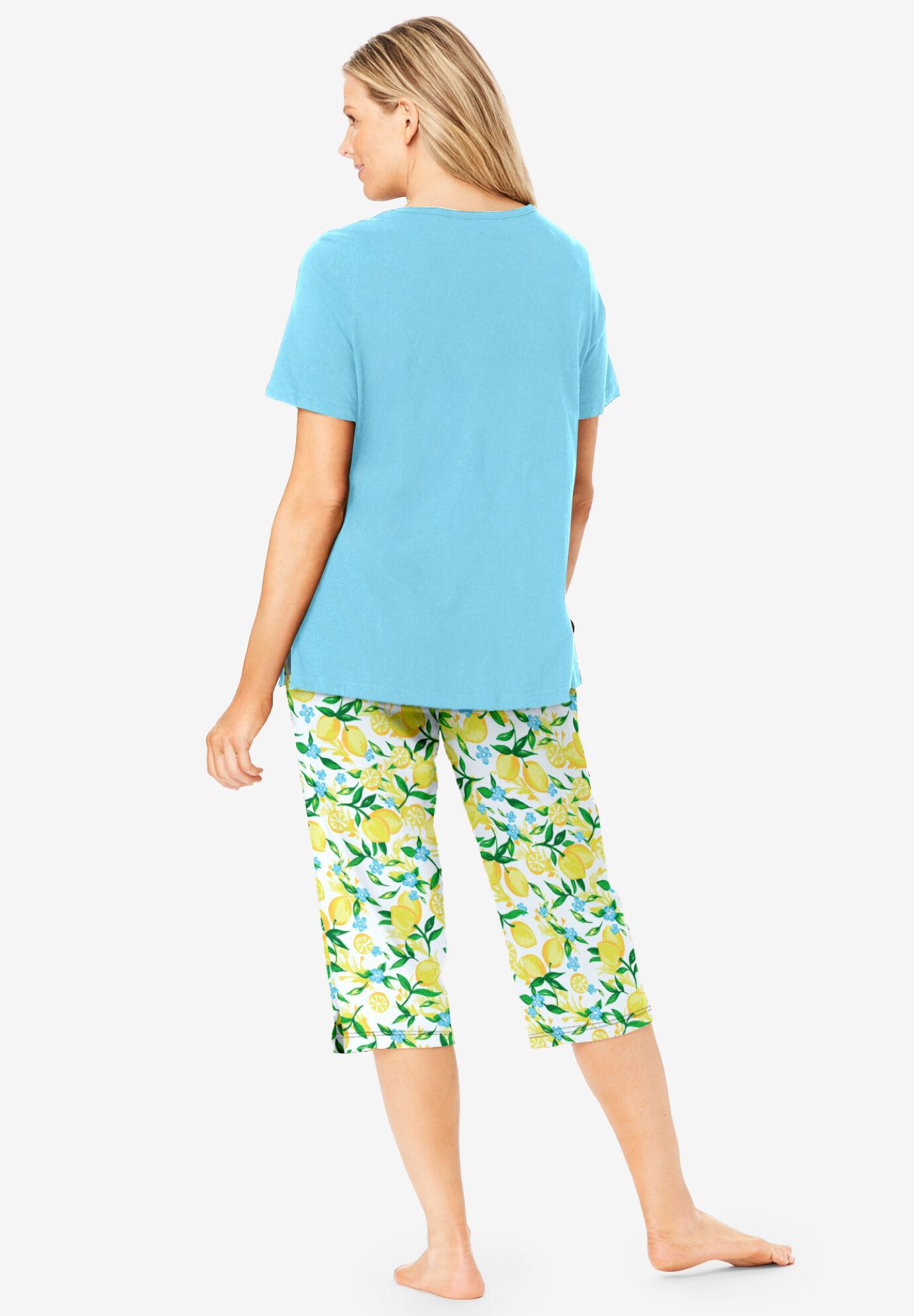2-Piece Capri Cotton PJ Set, PALE OCEAN LEMON, on-hover image number 1