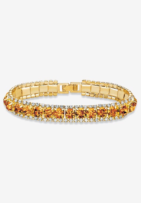 Gold Tone Tennis Bracelet (10mm), Round Birthstones and Crystal, 7", NOVEMBER, hi-res image number null
