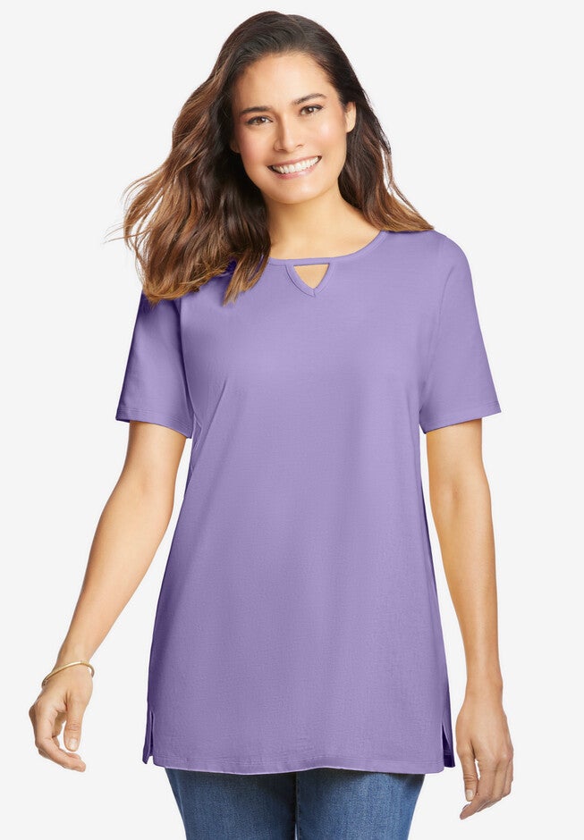 Perfect Printed Short-Sleeve Keyhole Tee, , alternate image number 4