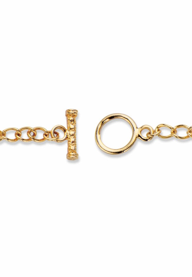 Gold Tone Round Crystal Cat Charm Bracelet, 7.5 inches, , on-hover image number null