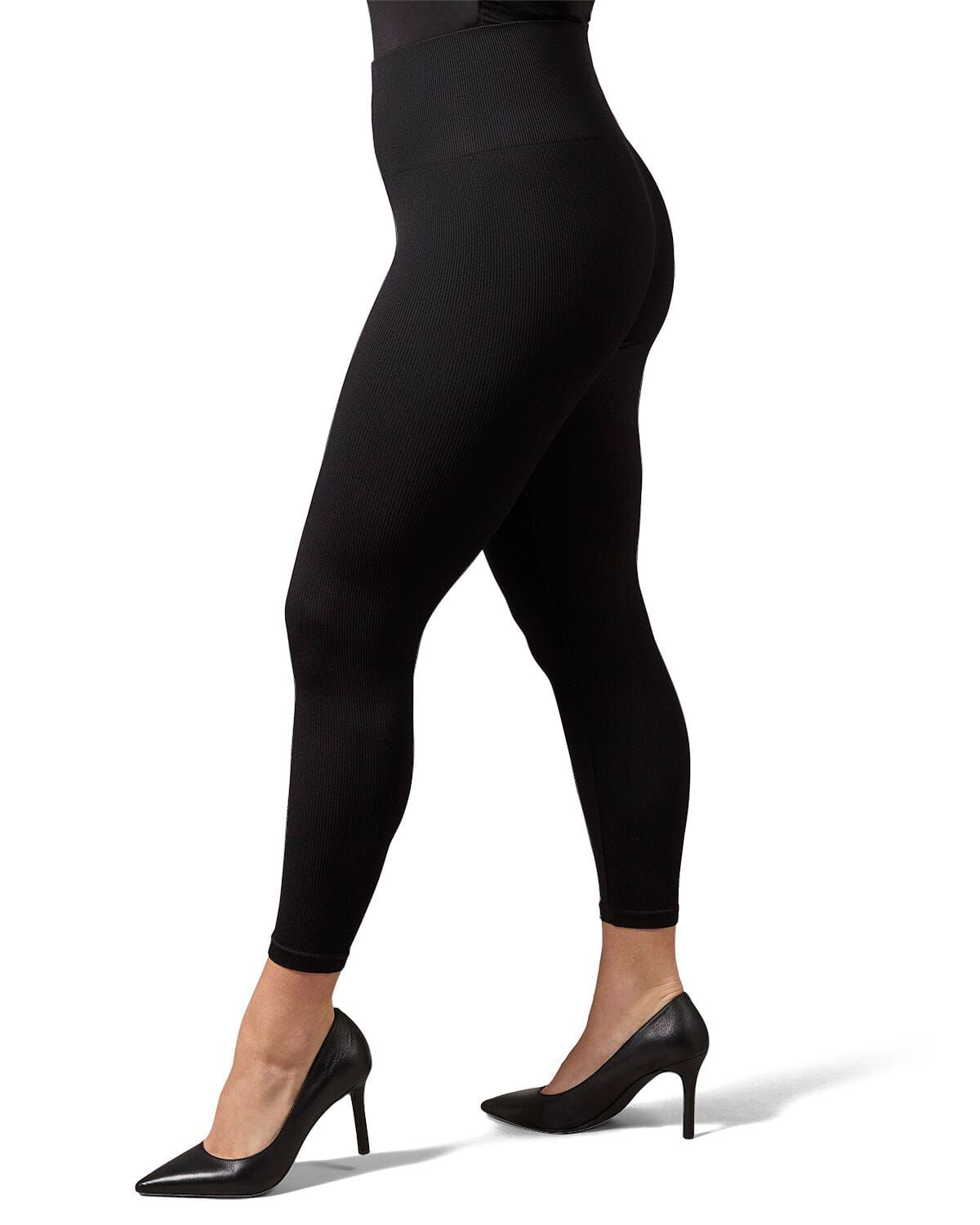 Women's Thin Ribbed High Waist Seamless Leggings, BLACK, hi-res image number 0