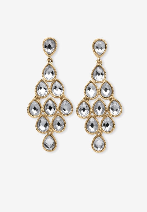 Gold Tone Pear Cut Simulated Birthstone Earrings, APRIL, hi-res image number null